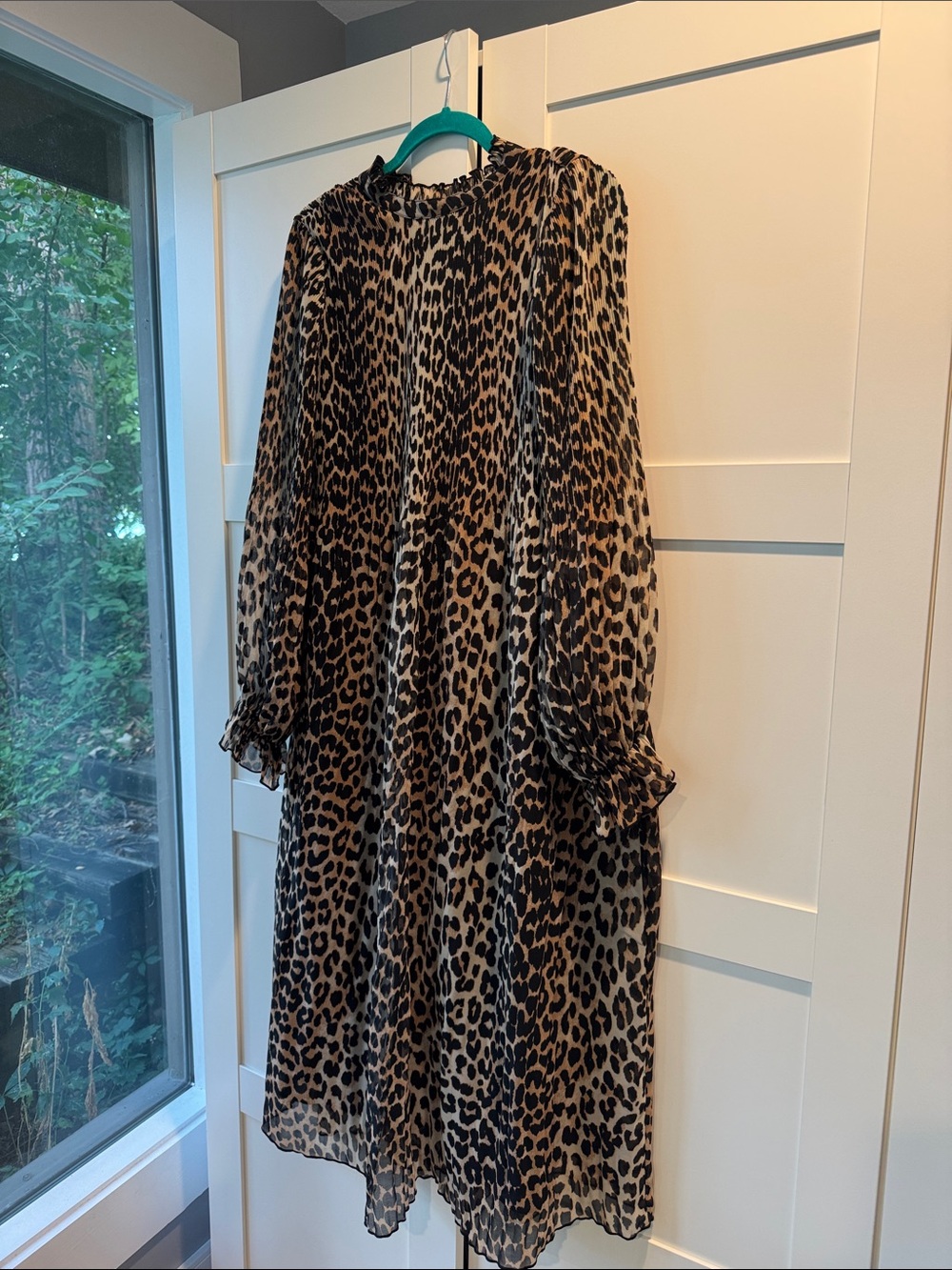 Ganni Leopard-Print Long Sleeve Midi Dress - Taupe & Black
